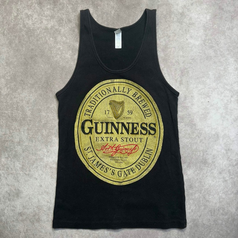 Guinness Extra Stout Ribbed Tank Top Black Gold Logo Graphic XL